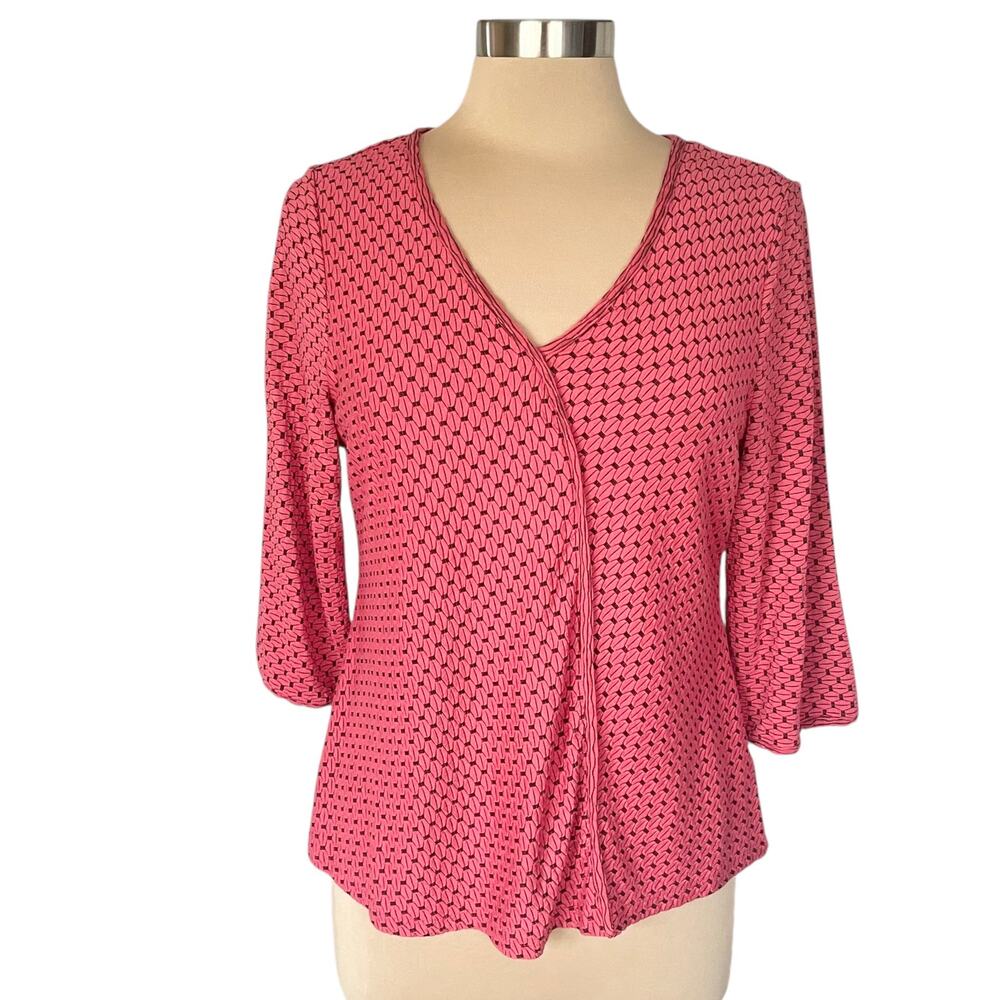 Habitat Coral Pink Geometric Textured Knit Top Womens MED Casual Stretch Career